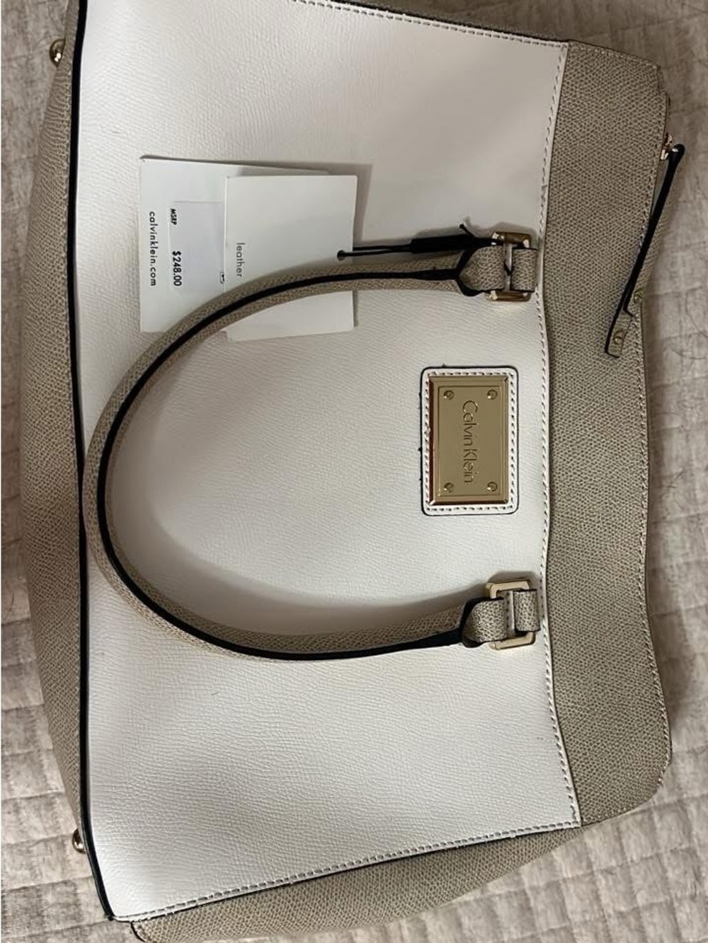 Calvin Klein White and Tan Tote Bag